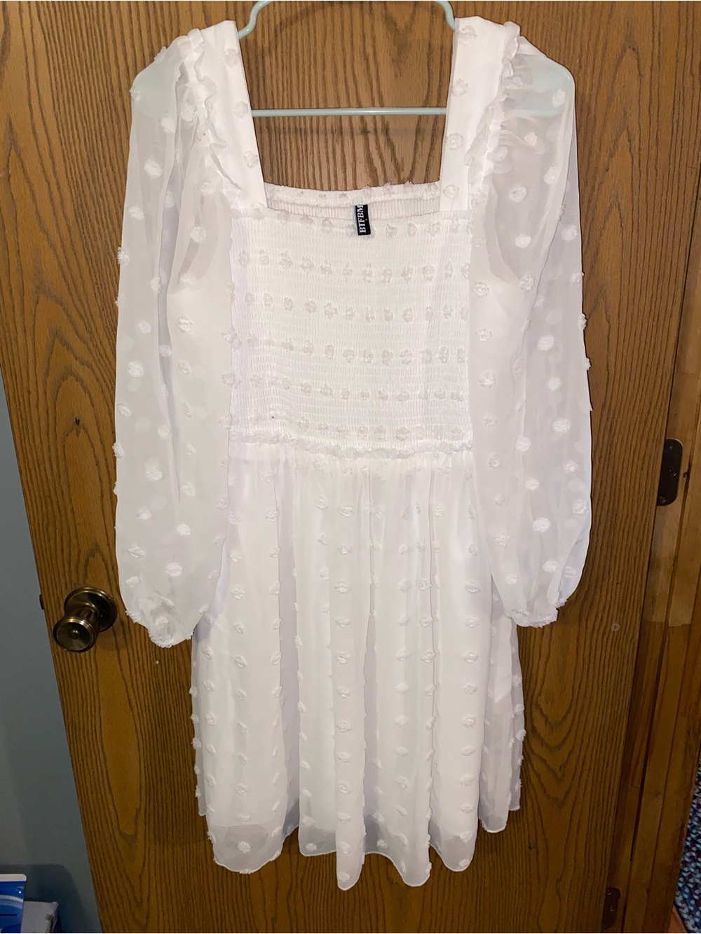 White Swiss Dot Smocked Bodice Dress
